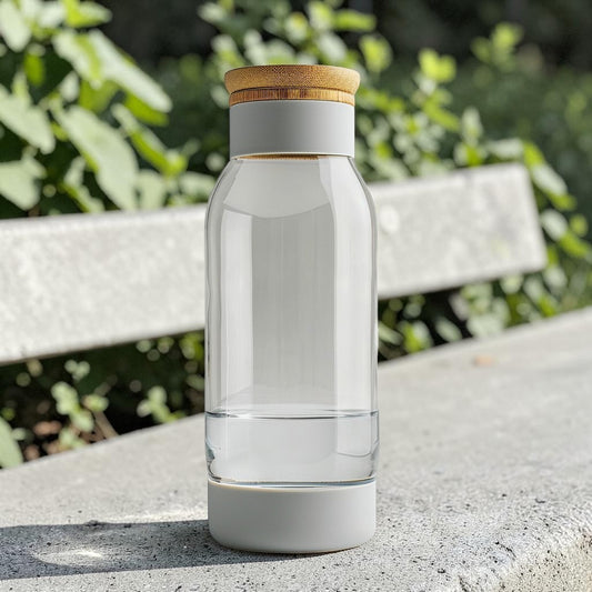 Nesr 17oz Borosilicate Glass Water Bottle with Natural Bamboo Lid and Silicone Sleeve