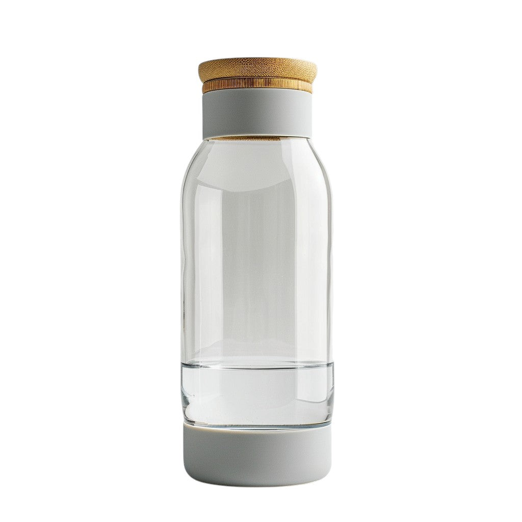 Nesr 17oz Borosilicate Glass Water Bottle with Natural Bamboo Lid and Silicone Sleeve