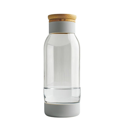 Nesr 17oz Borosilicate Glass Water Bottle with Natural Bamboo Lid and Silicone Sleeve