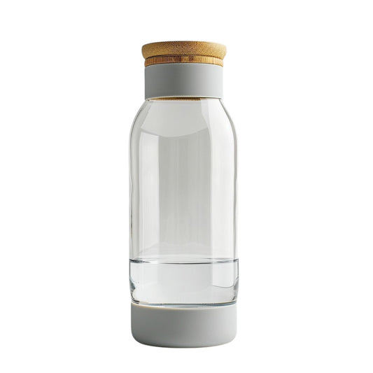Nesr 17oz Borosilicate Glass Water Bottle with Natural Bamboo Lid and Silicone Sleeve