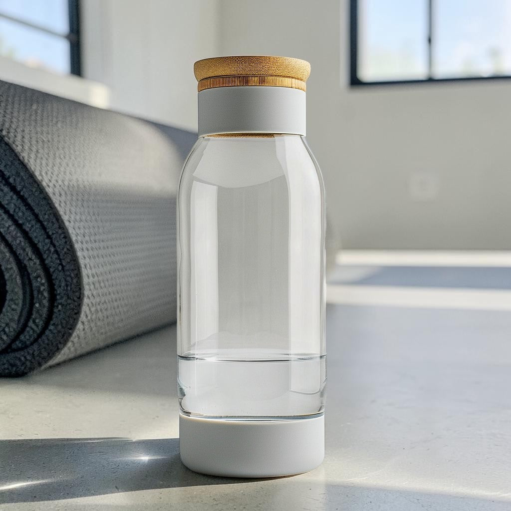 Nesr 17oz Borosilicate Glass Water Bottle with Natural Bamboo Lid and Silicone Sleeve