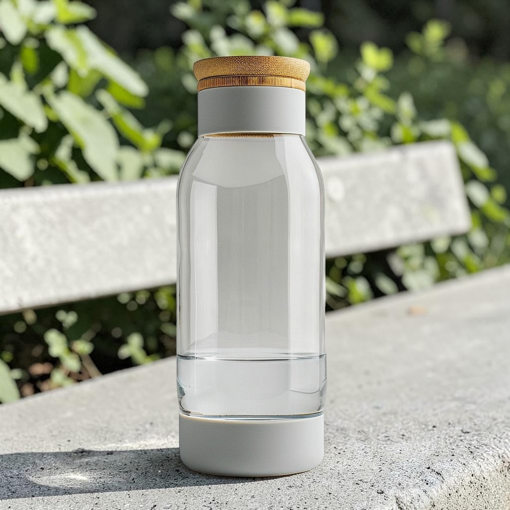 Nesr 17oz Borosilicate Glass Water Bottle with Natural Bamboo Lid and Silicone Sleeve