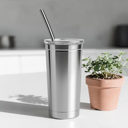 Nesr 24oz Stainless Steel Insulated Tumbler with Straw and Lid - Double-Wall Vacuum Coffee Mug